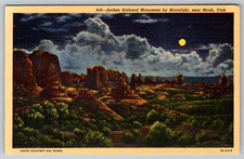 c1940s Arches National Monument Moab Utah Moonlight Postcard picture