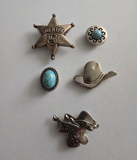Vintage Western Button Covers Sheriff Hat Saddle Turquoise Set 5 picture