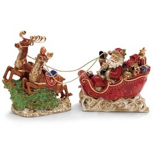 Porcelain Santa Sleigh Reindeer 2pc Christmas Figurine Holiday Tabletop Decor picture