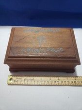 Reuge Music Jewelry Box The Anniversary Waltz Wooden Light Blue Floral Vintage  picture