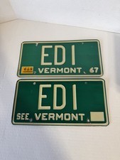 PAIR 1967 Vermont  EDI License Plate Tag picture