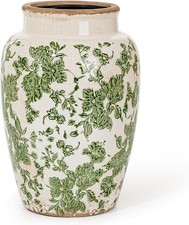 Ceramic Flower Vase, Vintage Green Ice Cracked Glaze Porcelain Decor picture