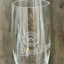 Pair Pilsner Urquell Goblets Beer Glasses Clear Glass Stem Logo 0.4 Liter Czech picture