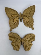 2 Vintage 1971 Homco Gold Plastic Wall Hanging Butterflies 7291 Syroco picture