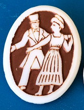 Vintage Molded, Painted Oval Glass Couple Dancing Button picture