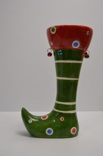 Vintage Christmas Elf Boot Shoe Vase Collectible Holiday Decor Stripes Dots 10