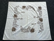 Harwood Steiger MCM Tablecloth Brown/Ivory Tubac AZ Textile Cactus Roadrunner picture