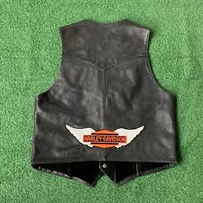 Sz L- Vintage 70’s Harley Davidson genuine leather vest w/ patch men’s black picture