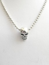 Men's 18K White Gold Over Skull Bead Military Ball Pendant with 24
