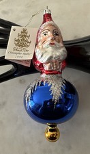 Vintage 1990 Christopher Radko Santa on Ball Finial Christmas Ornament Paper Tag picture