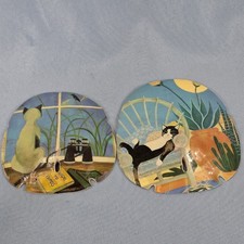 Set of 2 Laurel Burch Cat Sand Dollar Wall Plaques Hanging Decor picture