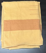 Vintage Wool 4 Point Harvest Yellow Stripped Camp Blanket 71X88 In  picture