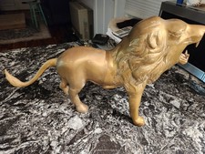VINTAGE 1960'S OR 1970'S  LARGE BRASS ROARING LION FIGURINE 12 X 21 picture