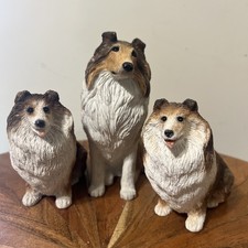 Lot of 3 Vintage Resin Collie Dog Figures Statues Collectibles picture