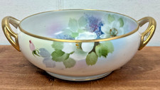 Hand Painted Nippon Two-Handled Bowl Gold Handles & Trim Floral Roses picture
