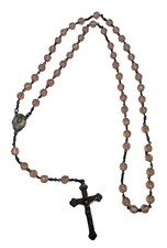 Vtg Beautiful Pink Faceted Glass Beaded Sterling Cross Rosary picture