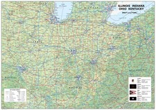 Illinois, Indiana, Ohio and Kentucky Physical Map - 23.3 x 16.5 Inches - Pape... picture