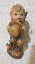 Anri Wood Carved Annual Shepherd Devotion Boy Kneeling w/ Hat 1984 LE SIGNED picture