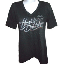 NWT, HARLEY-DAVIDSON Women's Black Tee, Silver Graphics, Hi-Lo Hem, Size Medium picture