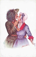 Artist Xavier Sager WWI Soldier Feathered Hat & Woman Romantic Unused Postcard picture