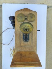 Antique Oak Cased Wall-mount Hand Crank Telephone From The Early 1900 picture