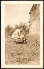 Woman Dog Pet 1920s Snapshot Photograph Outdoor Candid Americana picture