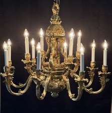 Grand Gilt Brass Bronze French Rococo Baroque Style Chandelier 32” 12 Lights picture