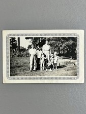 1940s-1950s Family Snapshot Photo Dad & Children Outdoors Identified 3.25”x5” picture