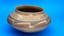 Signed Emeterio Ortiz R Mata Ortiz Pottery Bowl Polychrome Geometric w/ Scarab I picture
