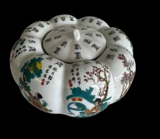 Chinese Ginger Jar Vintage Hand Painted Beautiful Woman Panels Pumpkin With Lid picture
