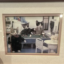 Vintage 1981 Perlorian Cats Matted Art Print Kittens Playing Pool Satoru Tsuda picture