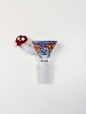 14mm Blue Haze Mushroom Wig Wag Premium Quality Glass Bowl Slide Bong Water Pipe picture
