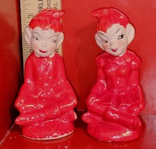 Vintage Gilner? Ceramic Elf Pixie Girl & Boy Salt & Pepper Shakers Lot Sp 16 picture
