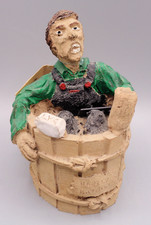 Vintage Folk Art Primitive Man In Barrel Bath Figurine Zack Originals Sculpture picture
