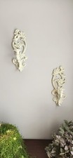 Vintage Pair Of Homco Ornate Floral Wall Sconces In Ivory, Molded Resin picture