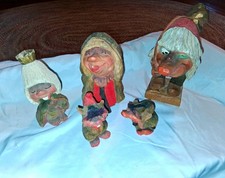 Vtg Henning Nyform Norway Hand Carved & Painted Wood Troll Figurines Set of 5 picture