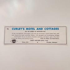Curley's Motel and Cottages Curley & Ruby Lewis Paradise 1958 MI Ad TAK3-M6 picture