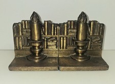 Vintage 1960s PM Philadelphia Metal Brass Bookends Candle Books MCM Mid Century picture