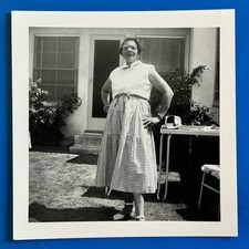 1950s Vint Woman in Gingham Skirt B&W Photo Mid Century African American picture