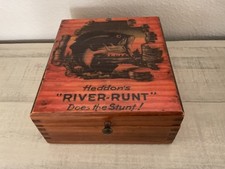 VINTAGE HEDDON’S RIVER-RUNT WOODEN FISHING / DISPLAY BOX MADE IN USA picture