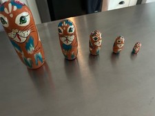 5-piece Hand-Painted Red Cat Russia Matryoshka Family 7