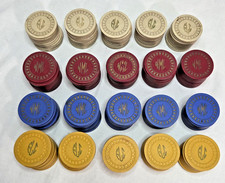 Antique Vintage Gambling 200 Clay Poker Chip Set Casino Card Club Hub Mold picture