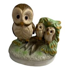 Vintage Homco Owl Family Figurine Mom Dad Family Wide Eyed  Brown 1970s Retro  picture