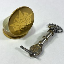 Vintage Order of The Eastern Star OES Key Ring Fob & Container Gold Tone picture