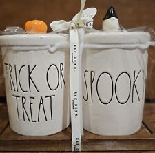 Rae Dunn TRICK OR TREAT Pumpkin Top & SPOOKY Gnome Top Jar/Canister Set picture