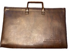 Vintage Brown Mitsubishi AIRCRAFT LEATHER BRIEFCASE 1980 Era picture