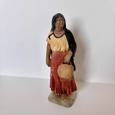 Vintage Serafin Marsal Terra Cotta Figurine Woman Basket Folk Art Paraguay picture