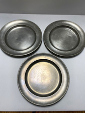 3 Antique German Pewter Plates c1800s BLOCK/FEIN ZINN Angel Touchmarks Set picture