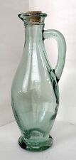 Antique Green Glass Footed Pitcher / Bottle: Thick Heavy Mold Blown 10.6” Tall  picture