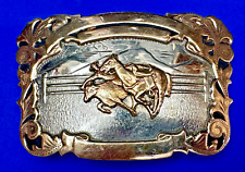Cowboy on Bucking Bronc Vintage Comstock Silversmiths German Silver Belt Buckle picture